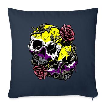 Non Binaire Fierté Drapeau Crâne Roses Subtil LGBT - Housse de coussin décorative 45 x 45 cm - bleu marine - Devant