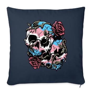 Transgender Pride Trans Flag Skull Roses Sub - Sofa pillowcase 17,3'' x 17,3'' (45 x 45 cm) - navy - Front