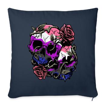 Genre Fluid Fierté Drapeau Crâne Roses Subtil LGB - Housse de coussin décorative 45 x 45 cm - bleu marine - Devant