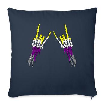 Non Binaire Fierté Flag Devil Horn Squelette Subtil - Housse de coussin décorative 45 x 45 cm - bleu marine - Devant