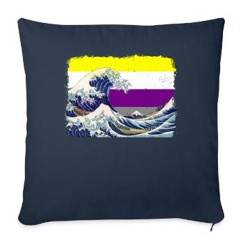 Drapeau de la fierté non binaire Grande vague au large de Kanagawa - Housse de coussin décorative 45 x 45 cm - bleu marine - Devant