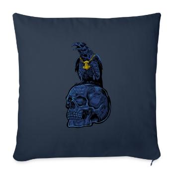 Corbeau gothique avec Mjölnir sur le crâne - Gothique - Housse de coussin décorative 45 x 45 cm - bleu marine - Devant