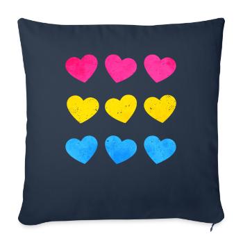 Pansexual Pride Pan Flag Hearts Subtil LGBTQ - Housse de coussin décorative 45 x 45 cm - bleu marine - Devant