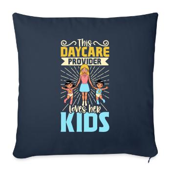 Enfants en garderie - assistante maternelle - Housse de coussin décorative 45 x 45 cm - bleu marine - Devant