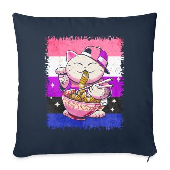 Gender Fluid Pride Flag Japanese Ramen Cat S - Sofa pillowcase 17,3'' x 17,3'' (45 x 45 cm) - navy - Front