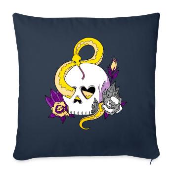 Non Binaire Fierté Drapeau Crâne Serpents Roses - Housse de coussin décorative 45 x 45 cm - bleu marine - Devant
