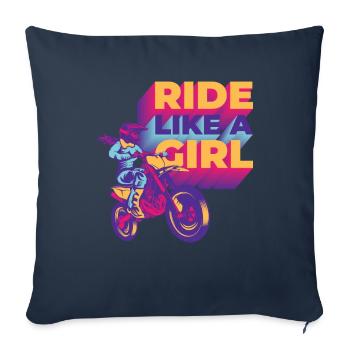 Roulez comme une fille moto motocross motard - Housse de coussin décorative 45 x 45 cm - bleu marine - Devant