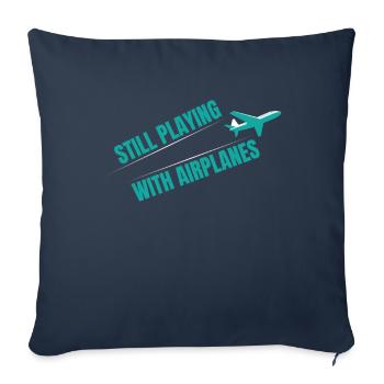 Toujours jouer avec Airplane Flugzeug - Housse de coussin décorative 45 x 45 cm - bleu marine - Devant