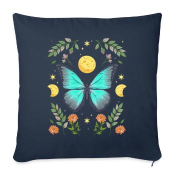 Cottagecore monarque papillon fleurs lune - Housse de coussin décorative 45 x 45 cm - bleu marine - Devant
