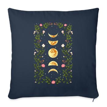 Cottagecore Witchy Vintage Moon Phases Fleurs - Housse de coussin décorative 45 x 45 cm - bleu marine - Devant