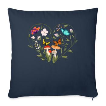 Cottagecore Goblincore Mushroom Fleurs Papillon - Housse de coussin décorative 45 x 45 cm - bleu marine - Devant