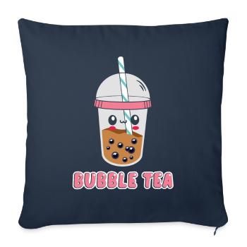 Un drôle de Kawaii Face Boba Tea Bubble Tea - Housse de coussin décorative 45 x 45 cm - bleu marine - Devant