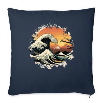 Japonais Wave La Grande Vague de Kanagawa - Housse de coussin décorative 45 x 45 cm - bleu marine - Devant