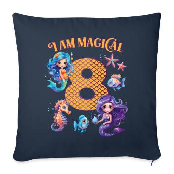 Anniversaire de sirène 8 ans - Housse de coussin décorative 45 x 45 cm - bleu marine - Devant