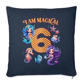 Mermaid Anniversaire 6 ans - Housse de coussin décorative 45 x 45 cm - bleu marine - Devant