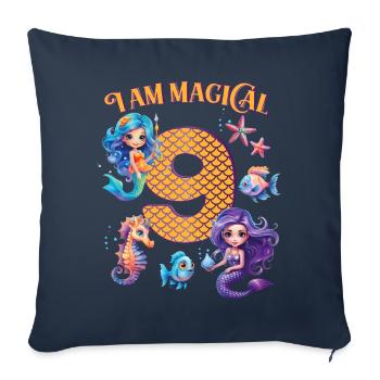 Mermaid Anniversaire 9 ans - Housse de coussin décorative 45 x 45 cm - bleu marine - Devant