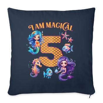 Anniversaire de la sirène 5 ans - Housse de coussin décorative 45 x 45 cm - bleu marine - Devant