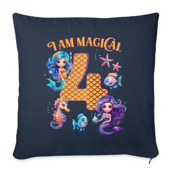 Mermaid Anniversaire 4 ans - Housse de coussin décorative 45 x 45 cm - bleu marine - Devant
