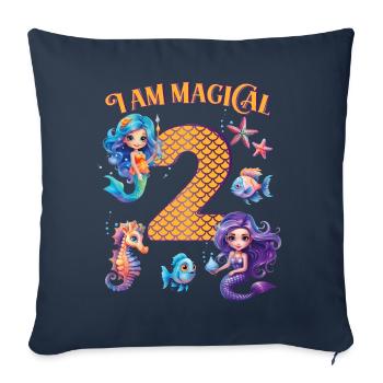 Anniversaire de la sirène 2 ans - Housse de coussin décorative 45 x 45 cm - bleu marine - Devant