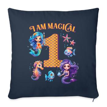Mermaid Anniversaire 1 an - Housse de coussin décorative 45 x 45 cm - bleu marine - Devant
