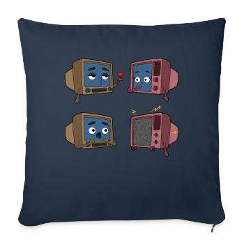 Couple d’amour à la télévision - Housse de coussin décorative 45 x 45 cm - bleu marine - Devant