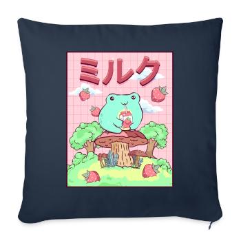 Cottagecore Esthétique Grenouille Kawaii Japonaise - Housse de coussin décorative 45 x 45 cm - bleu marine - Devant