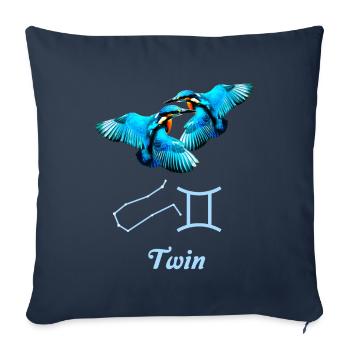 Signe du zodiaque Gémeaux, Martin-pêcheur, Constellation - Housse de coussin décorative 45 x 45 cm - bleu marine - Devant