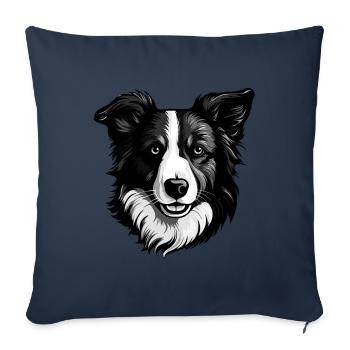 Portrait de chien Border Collie - Housse de coussin décorative 45 x 45 cm - bleu marine - Devant