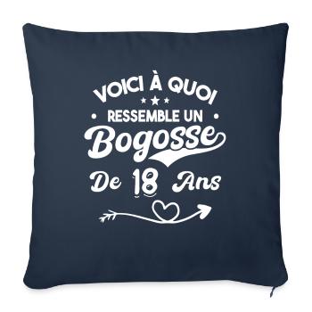Bogosse 18 ans Cadeau Humour Anniversaire 18 ans - Housse de coussin décorative 45 x 45 cm - bleu marine - Devant