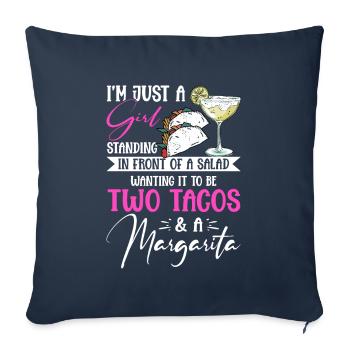Juste une fille Deux tacos Margarita Taco mardi - Housse de coussin décorative 45 x 45 cm - bleu marine - Devant