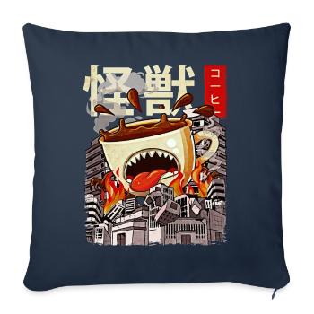 Kaiju Café Anime Japonais Monstre Caféine - Housse de coussin décorative 45 x 45 cm - bleu marine - Devant