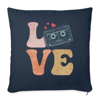 Tape cassette LOVE - Housse de coussin décorative 45 x 45 cm - bleu marine - Devant