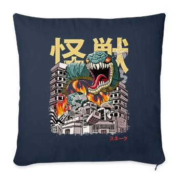 Kaiju Snake Japonais Anime Monster Reptile - Housse de coussin décorative 45 x 45 cm - bleu marine - Devant