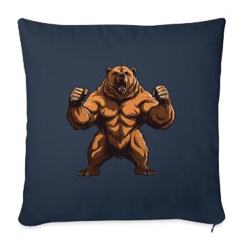 Ours Grizzly Musculation Muscles - Housse de coussin décorative 45 x 45 cm - bleu marine - Devant