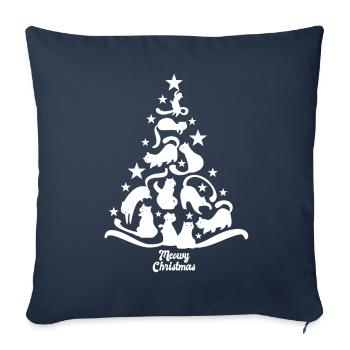 Miaou Noël - chat - cadeau de sapin de Noël - Housse de coussin décorative 45 x 45 cm - bleu marine - Devant
