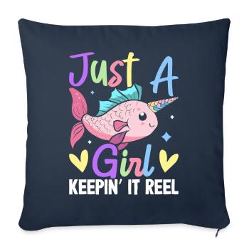 Drôle Pêcheur Fille Femme Pêcheur - Housse de coussin décorative 45 x 45 cm - bleu marine - Devant