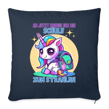 Licorne écolière pour l’inscription à l’école - Housse de coussin décorative 45 x 45 cm - bleu marine - Devant