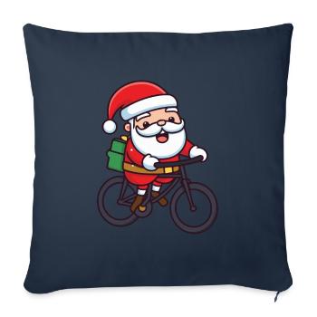 Père Noël vélo Noël - Housse de coussin décorative 45 x 45 cm - bleu marine - Devant