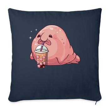 Kawaii Blobfish Boba Bubble Milk Tea - Sofa pillowcase 17,3'' x 17,3'' (45 x 45 cm) - navy - Front