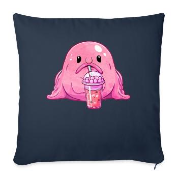 Kawaii Blobfish Pink Boba Bubble Milk Tea - Sofa pillowcase 17,3'' x 17,3'' (45 x 45 cm) - navy - Front