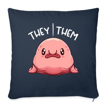 Kawaii Non Binaire Pronoms Queer Pronoms Blobfish - Housse de coussin décorative 45 x 45 cm - bleu marine - Devant