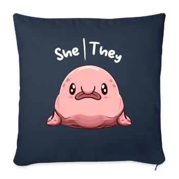 Kawaii Non Binaire Pronoms Queer Blobfish Pronoms - Housse de coussin décorative 45 x 45 cm - bleu marine - Devant