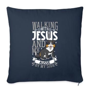 Jesus and dog - Australian Shepherd - Sofa pillowcase 17,3'' x 17,3'' (45 x 45 cm) - navy - Front