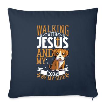 Jésus et le chien - Boxer - Housse de coussin décorative 45 x 45 cm - bleu marine - Devant