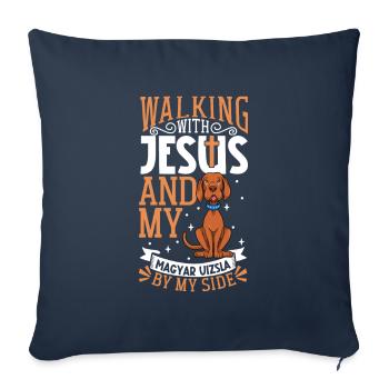 Jésus et le chien - Magyar Vizsla - Housse de coussin décorative 45 x 45 cm - bleu marine - Devant