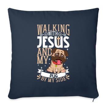 Jesus and dog - pug - Sofa pillowcase 17,3'' x 17,3'' (45 x 45 cm) - navy - Front