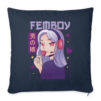 Femboy Travestissement Travesti MTF Anime - Housse de coussin décorative 45 x 45 cm - bleu marine - Devant