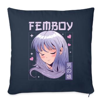 Femboy Travestissement Travesti MTF Anime - Housse de coussin décorative 45 x 45 cm - bleu marine - Devant