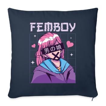 Femboy Travestissement Travesti MTF Anime - Housse de coussin décorative 45 x 45 cm - bleu marine - Devant