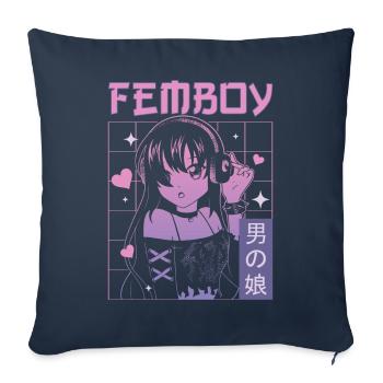 Femboy Travestissement Travesti MTF Anime - Housse de coussin décorative 45 x 45 cm - bleu marine - Devant